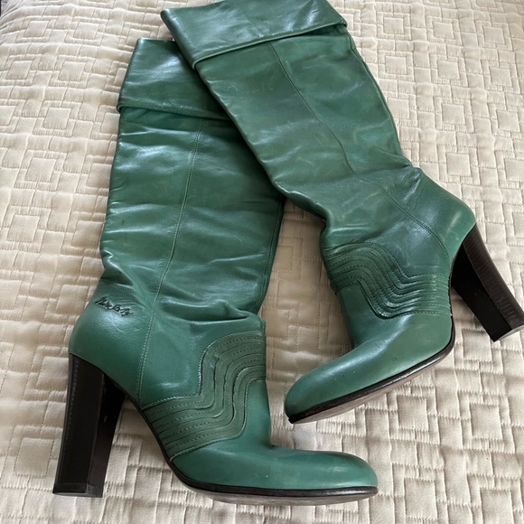 Miss Sixty Authentic Italian Leather Green High Heel Boots size 41 (9.5) - Picture 2 of 8